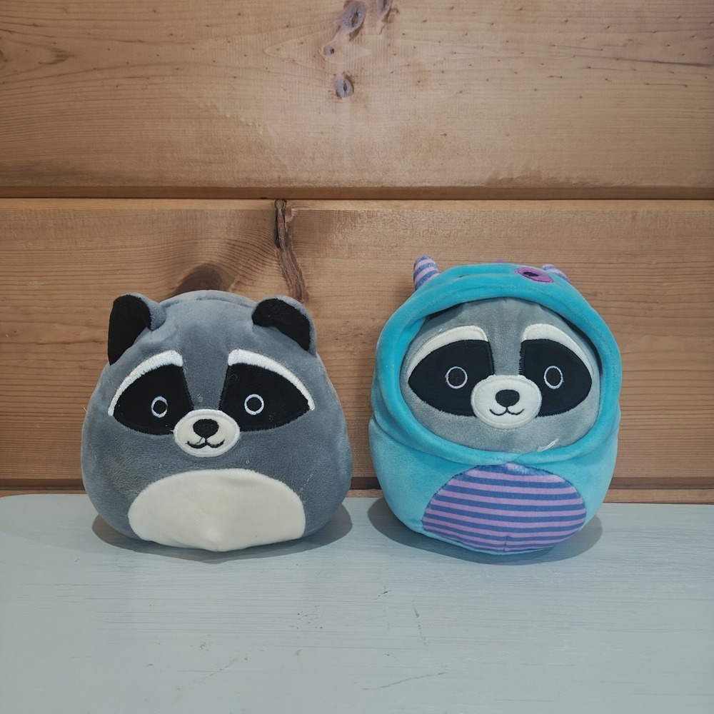5" Squishmallow Raccoon bubdle Randy & Rocky in Blue Monster Costume Pajamas E4